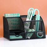 MaxGear Mesh Desk Organizer Office Desktop Organizer with Drawer, Metal Stationary Organizer Black Desk Caddy, 6 Compartments, 8.7 x 5.5 x 5 inch, 1 Pack - Image 8
